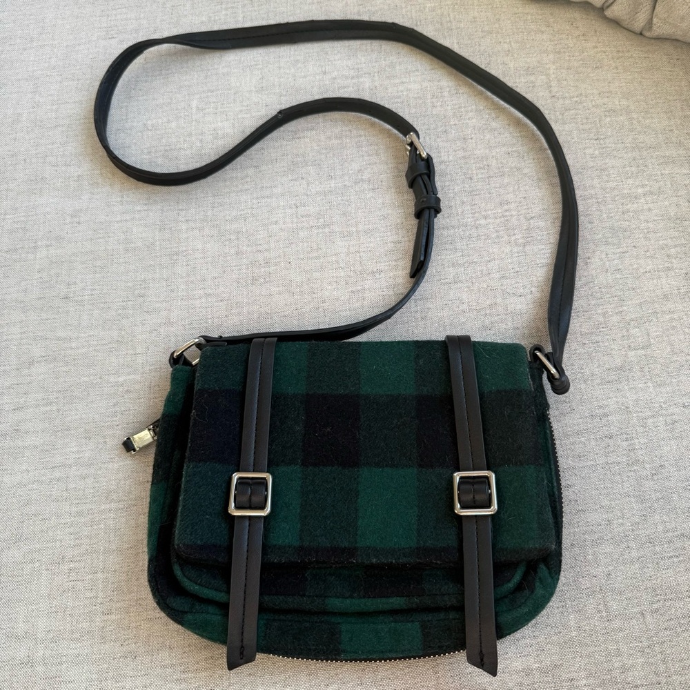 Plaid Crossbody Bag with Black Straps